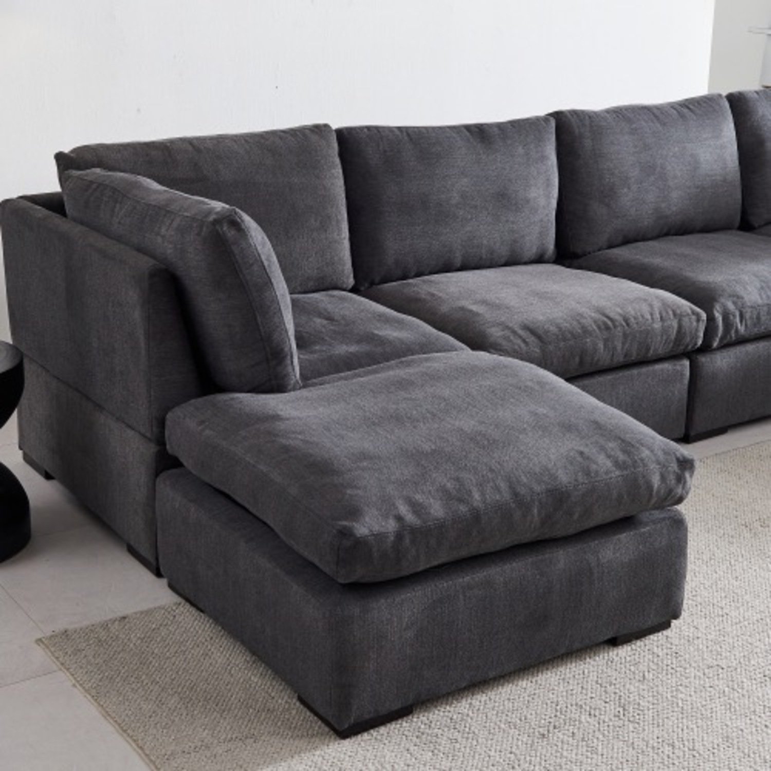 Modular Linen Sofa with Ottoman,Dark Grey - image-10