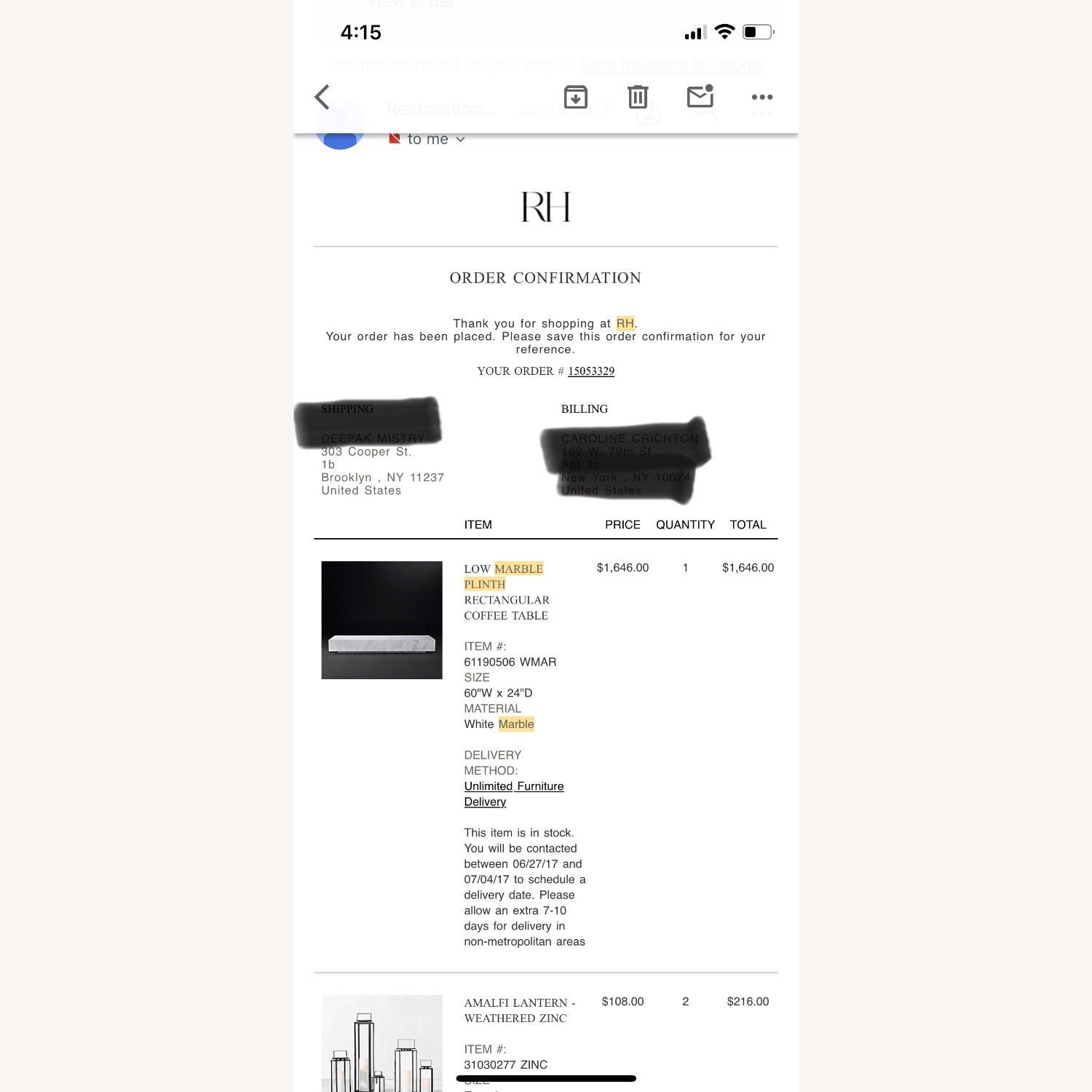 Restoration Hardware Marble Coffee Table  - image-6