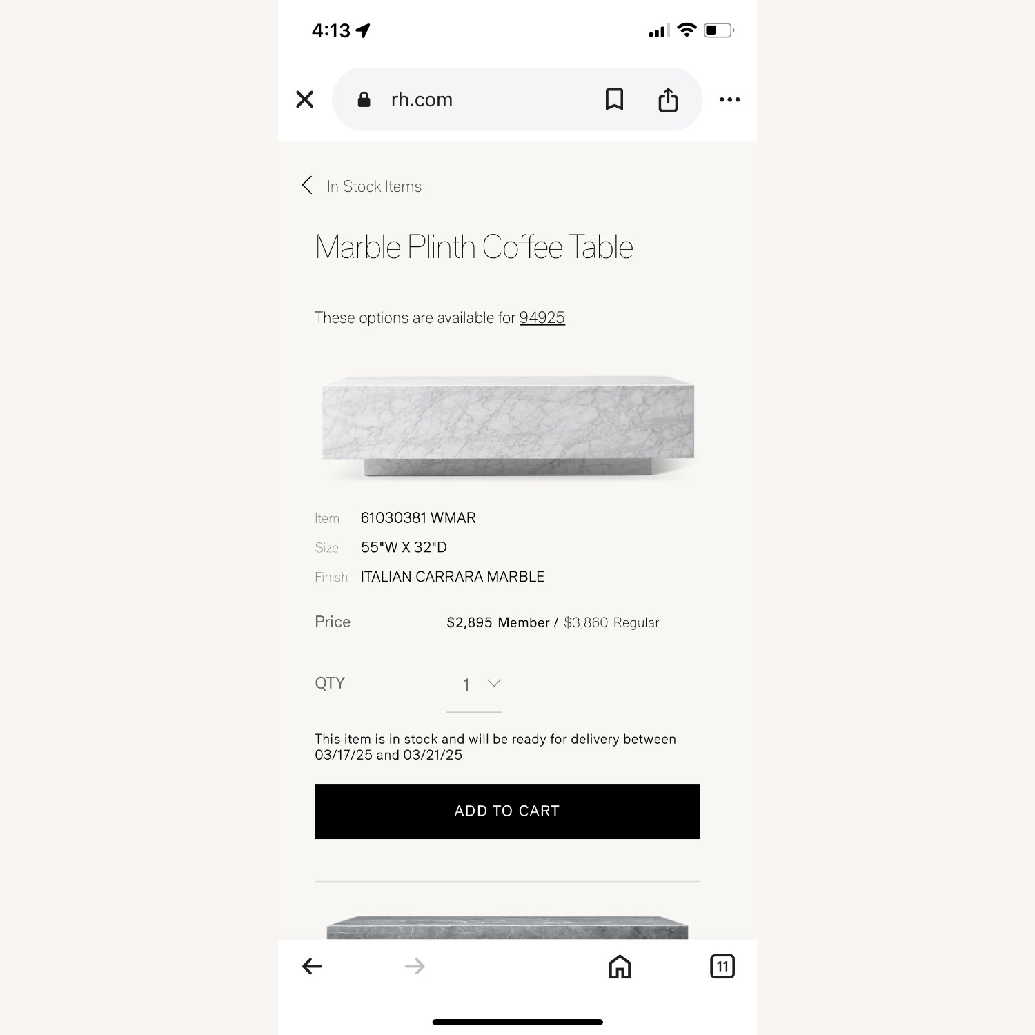 Restoration Hardware Marble Coffee Table  - image-7