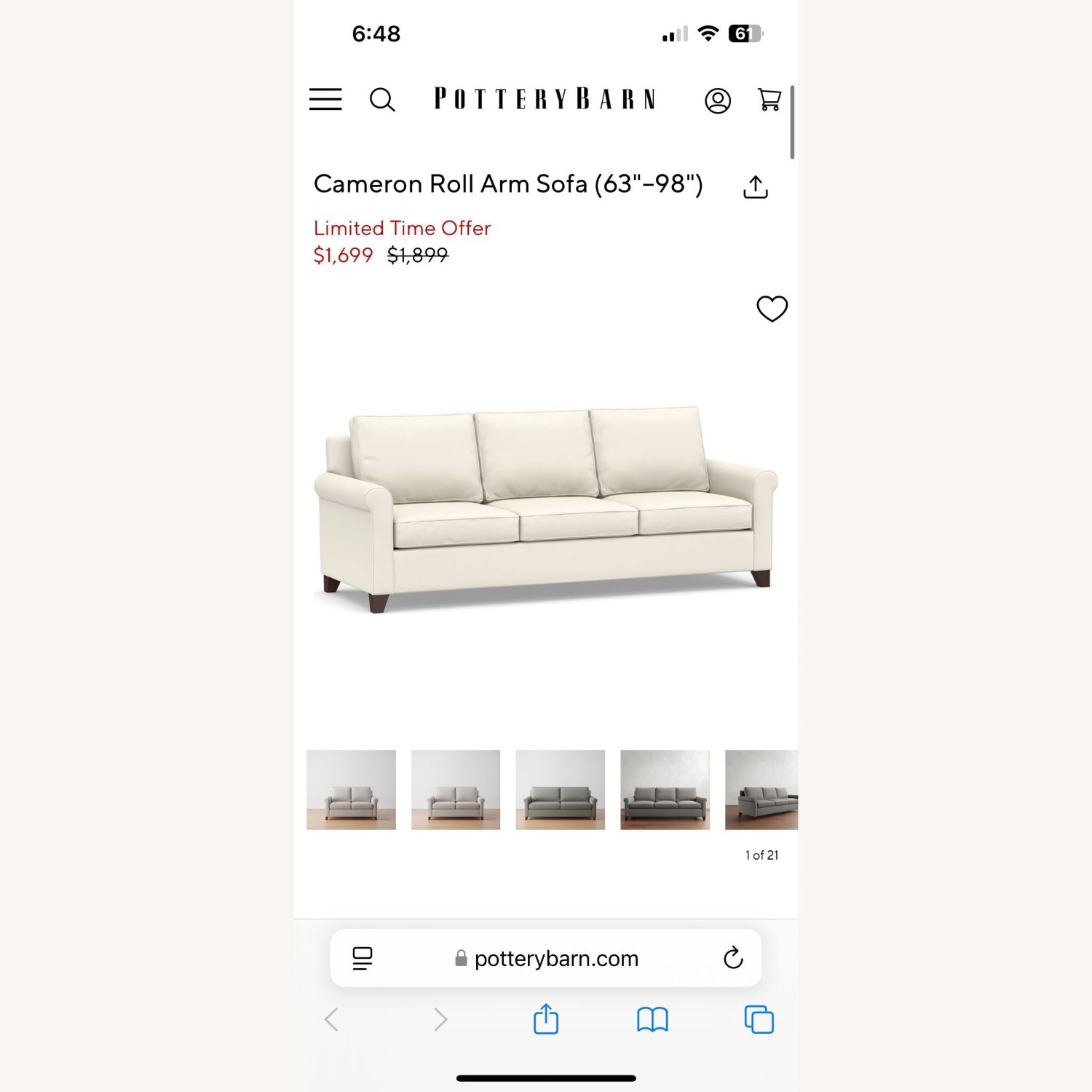 Pottery Barn Cameron Beige Sofa - image-3