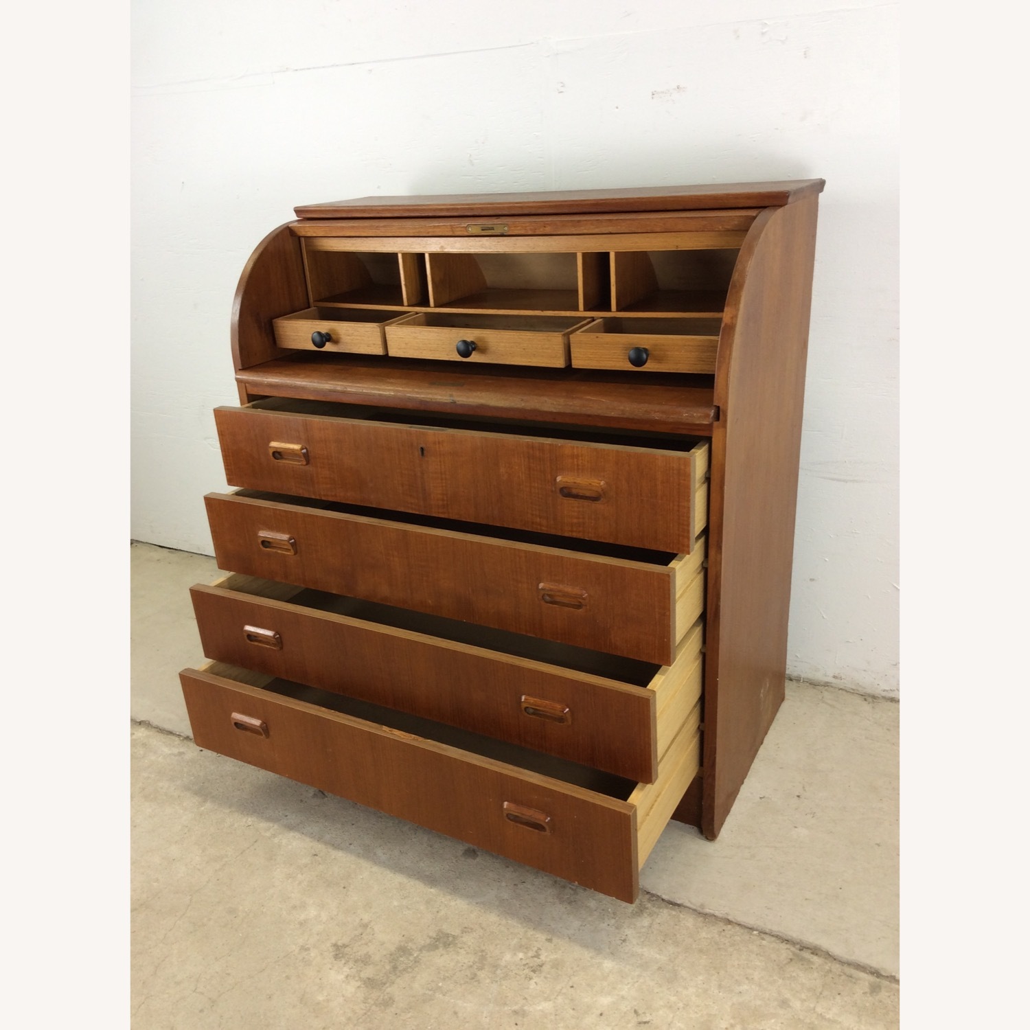 Danish Modern Roll Top Desk with 7 Drawers - image-24