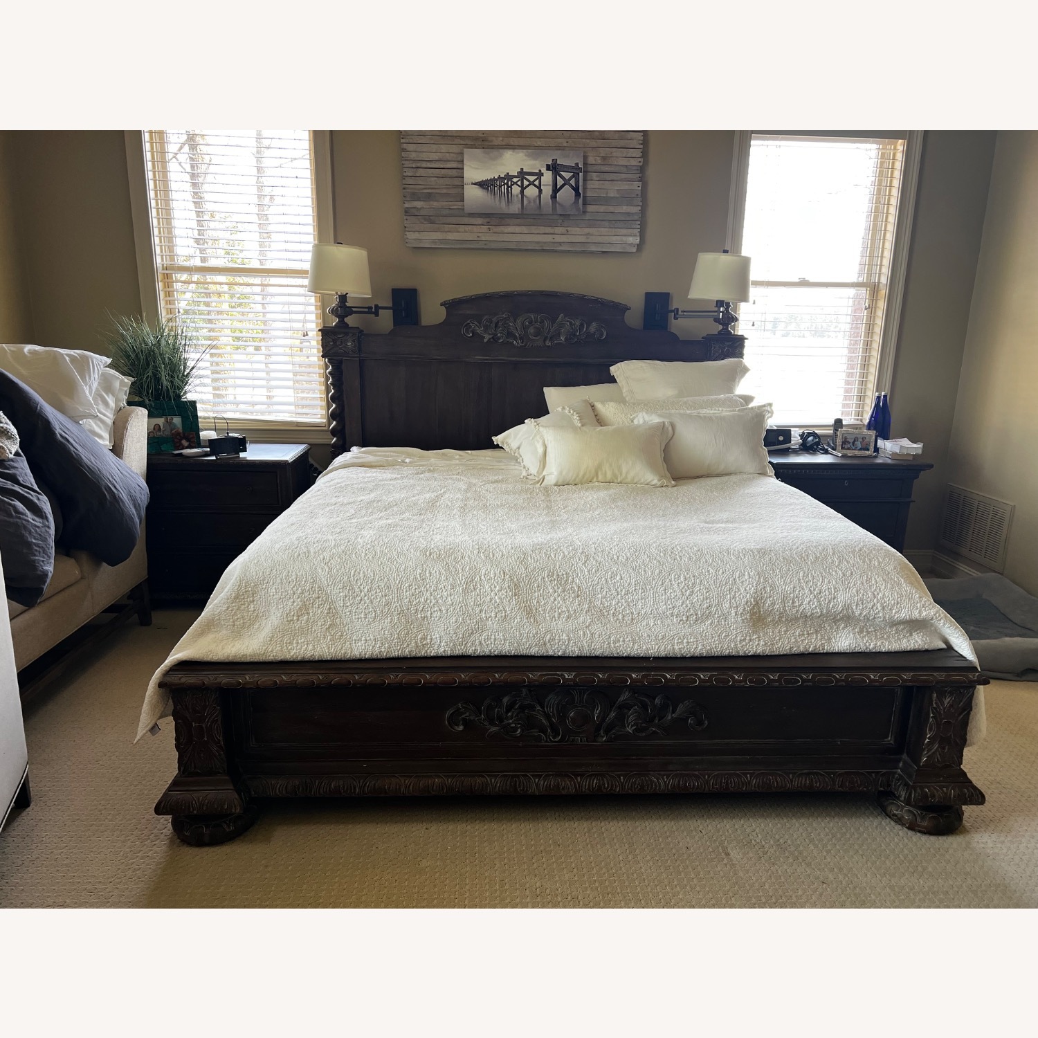 Restoration Hardware Wood Carved King Bed - image-1