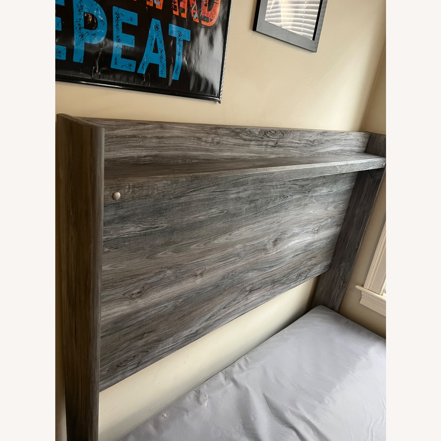 Ashley Furniture Gray Wood Panel Bed with Nightstand - image-2