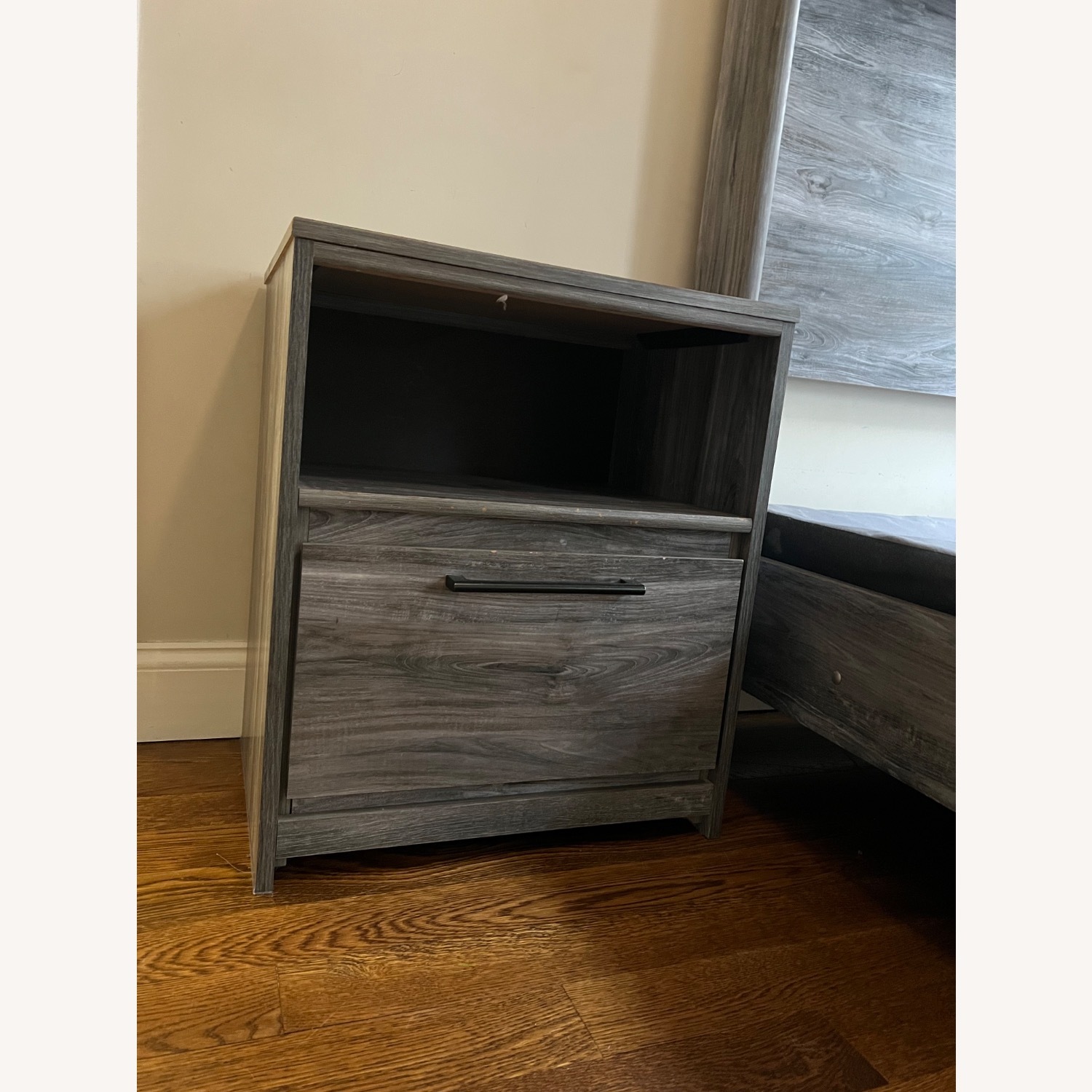 Ashley Furniture Gray Wood Panel Bed with Nightstand - image-3