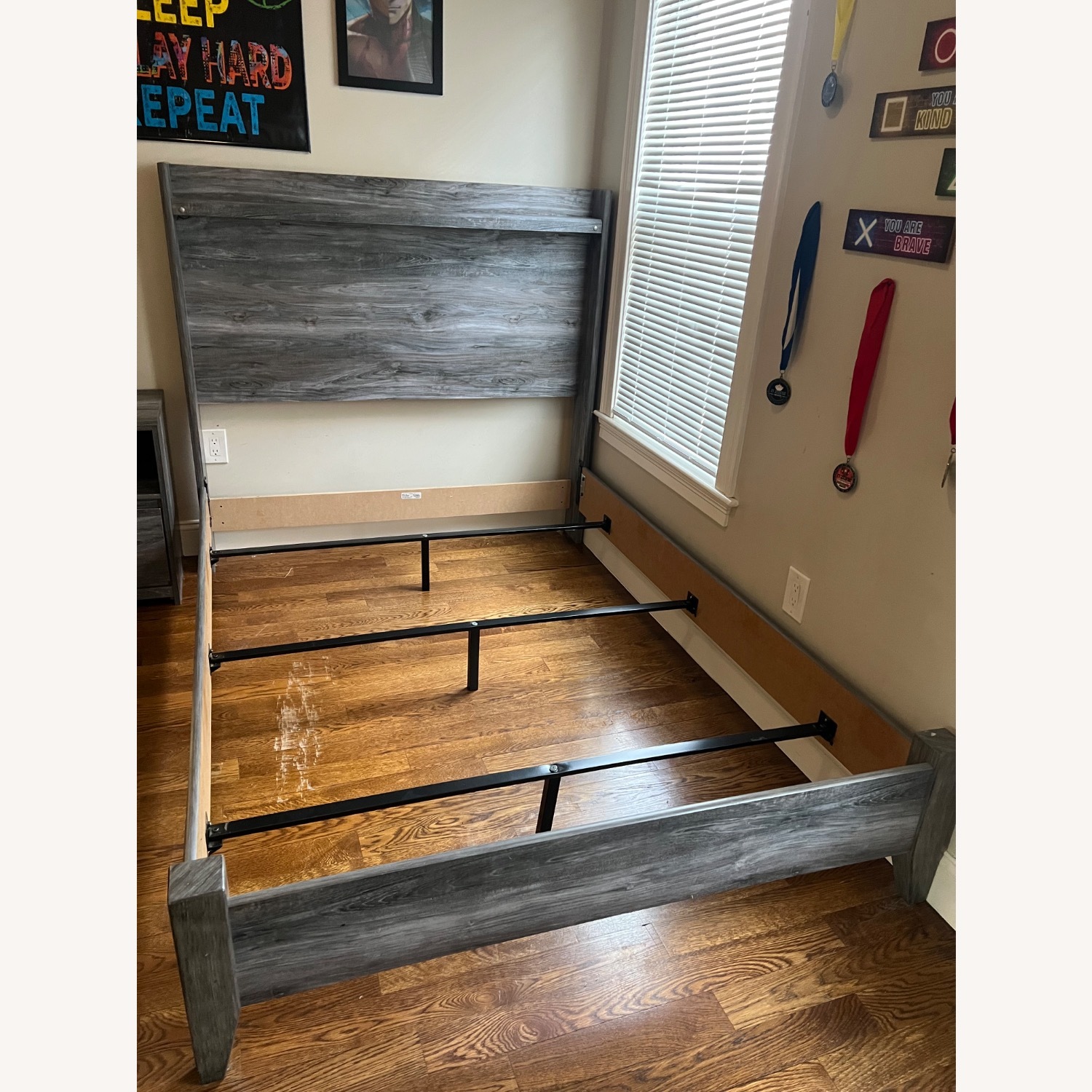 Ashley Furniture Gray Wood Panel Bed with Nightstand - image-1