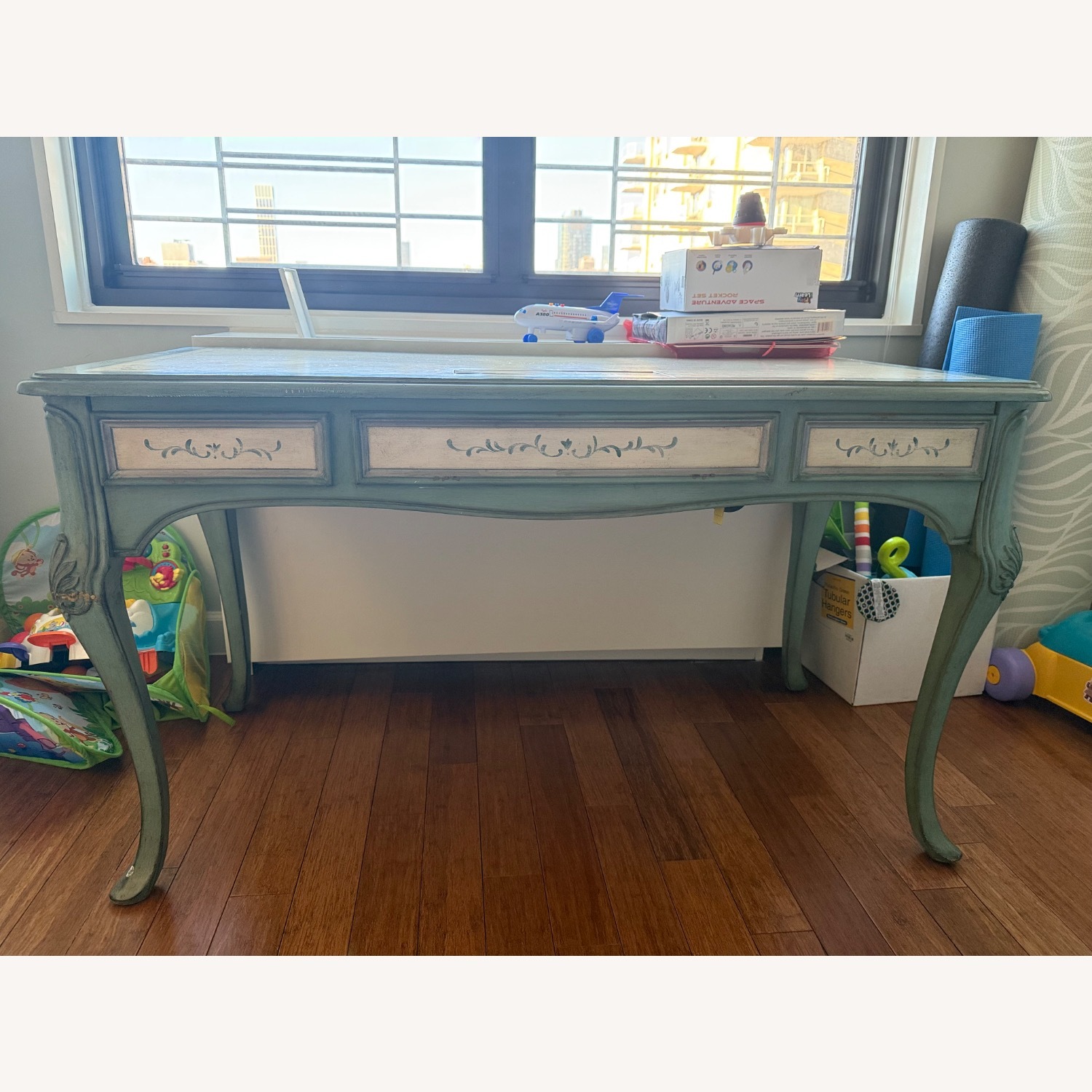 Horchow Writing Desk Pale Green and Cream - image-2