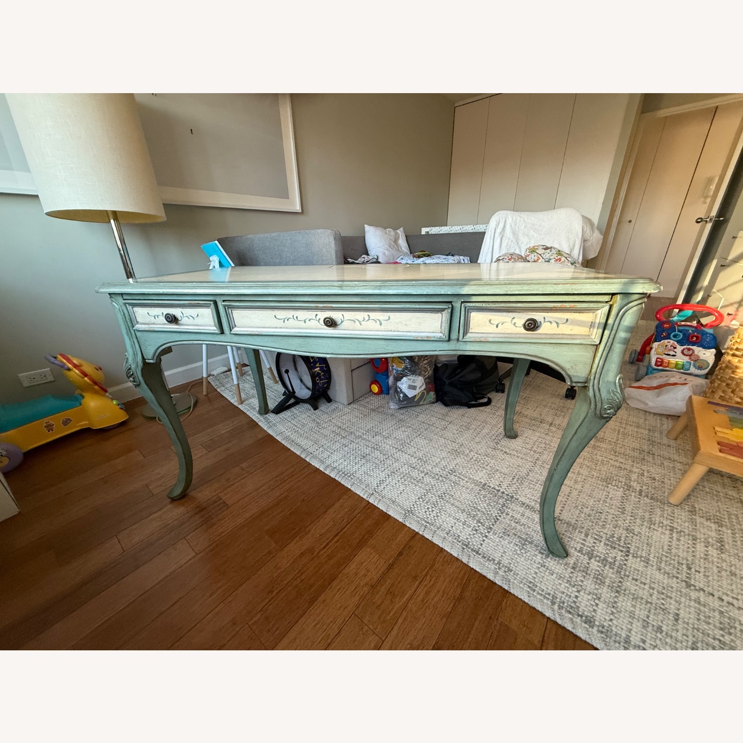 Horchow Writing Desk Pale Green and Cream - image-1