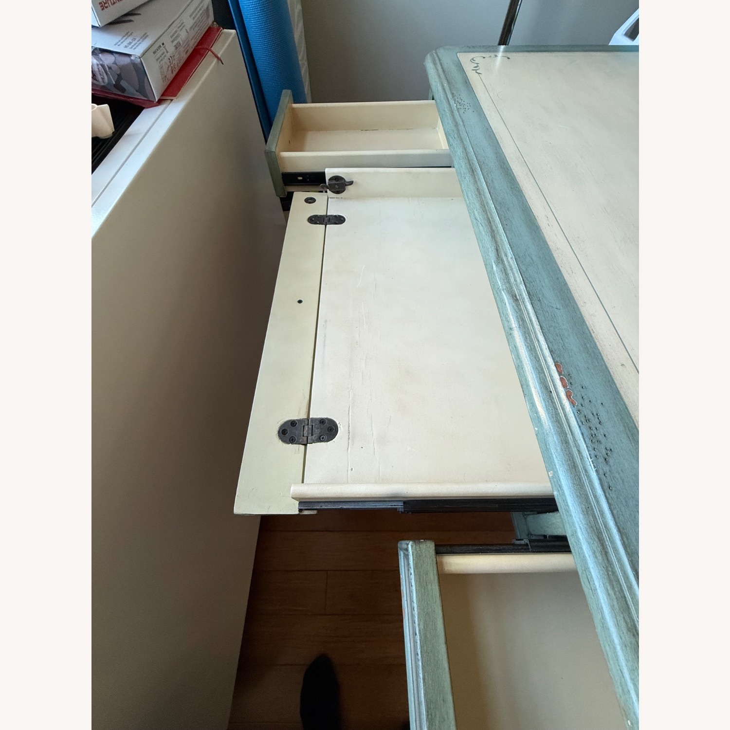 Horchow Writing Desk Pale Green and Cream - image-8