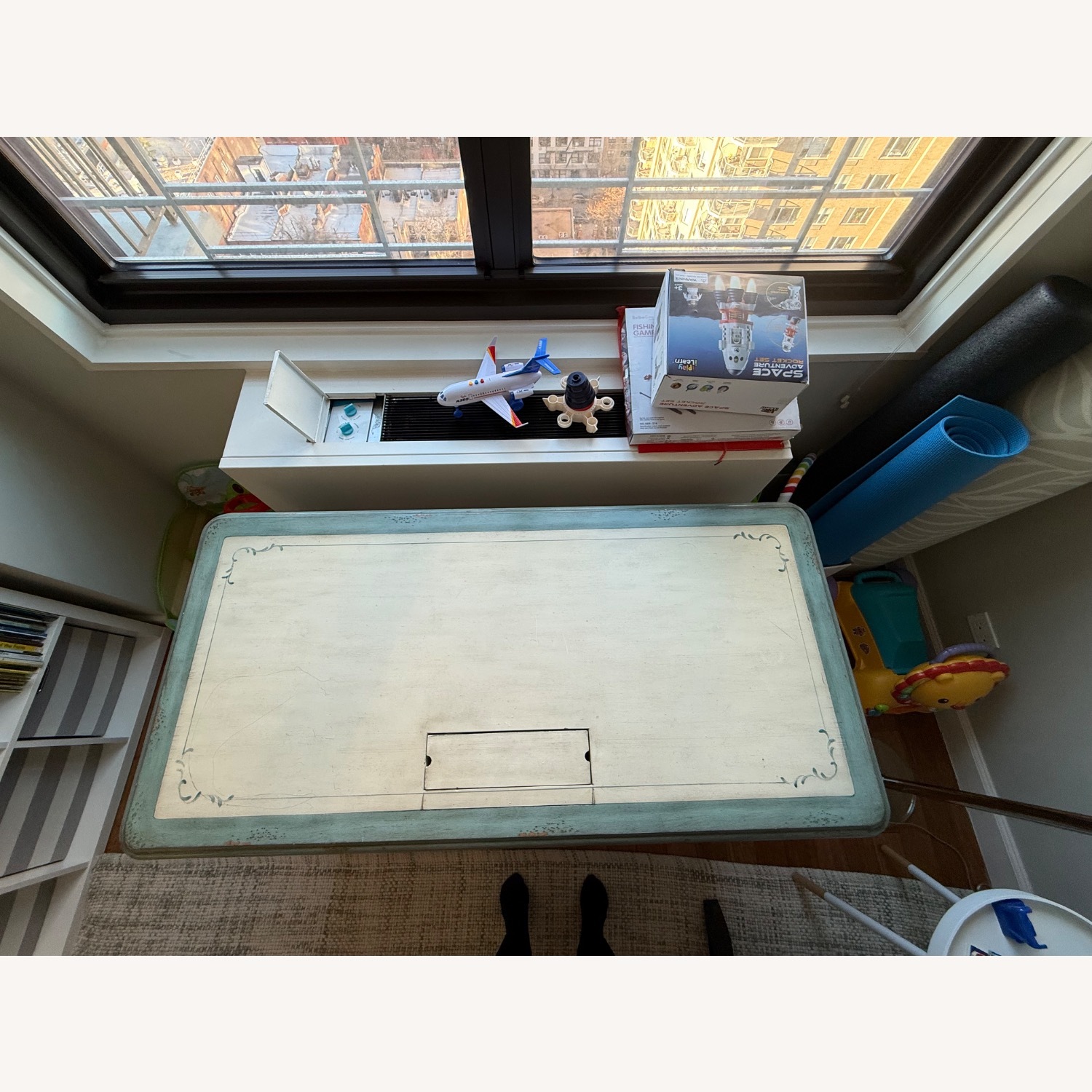 Horchow Writing Desk Pale Green and Cream - image-4