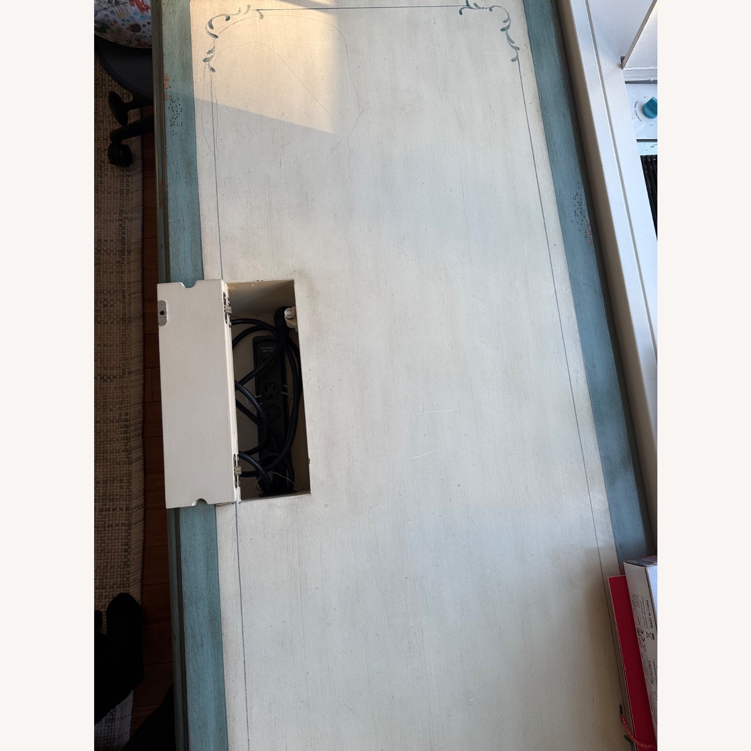 Horchow Writing Desk Pale Green and Cream - image-5