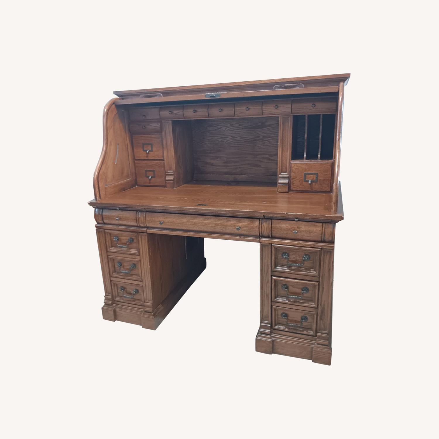 Antique Desk, Wood Roll-Top - image-0