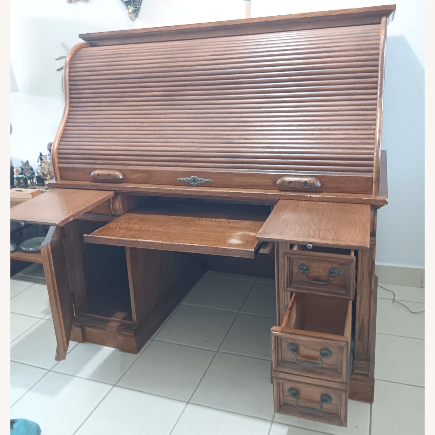 Antique Desk, Wood Roll-Top - image-2