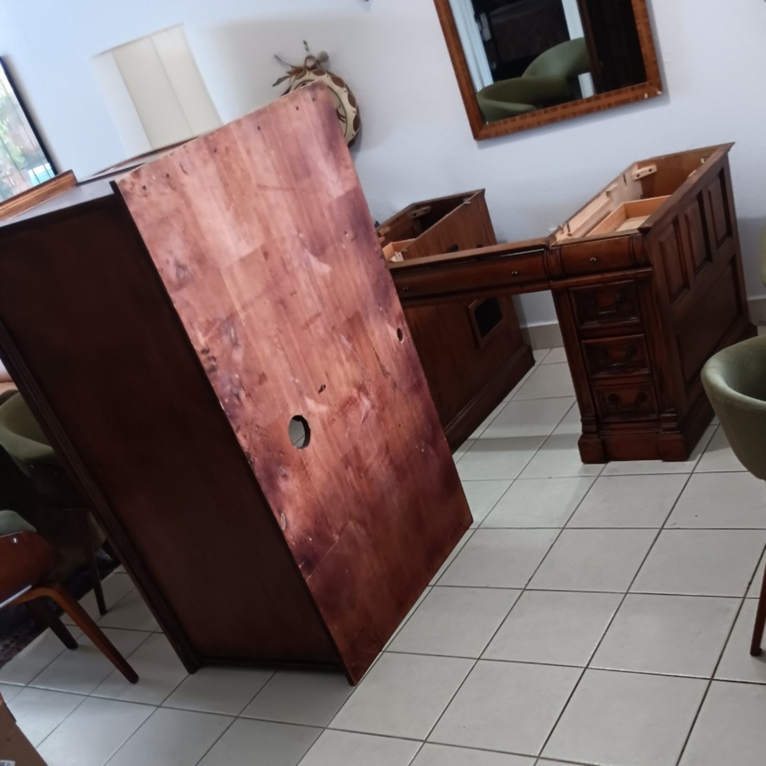 Antique Desk, Wood Roll-Top - image-4