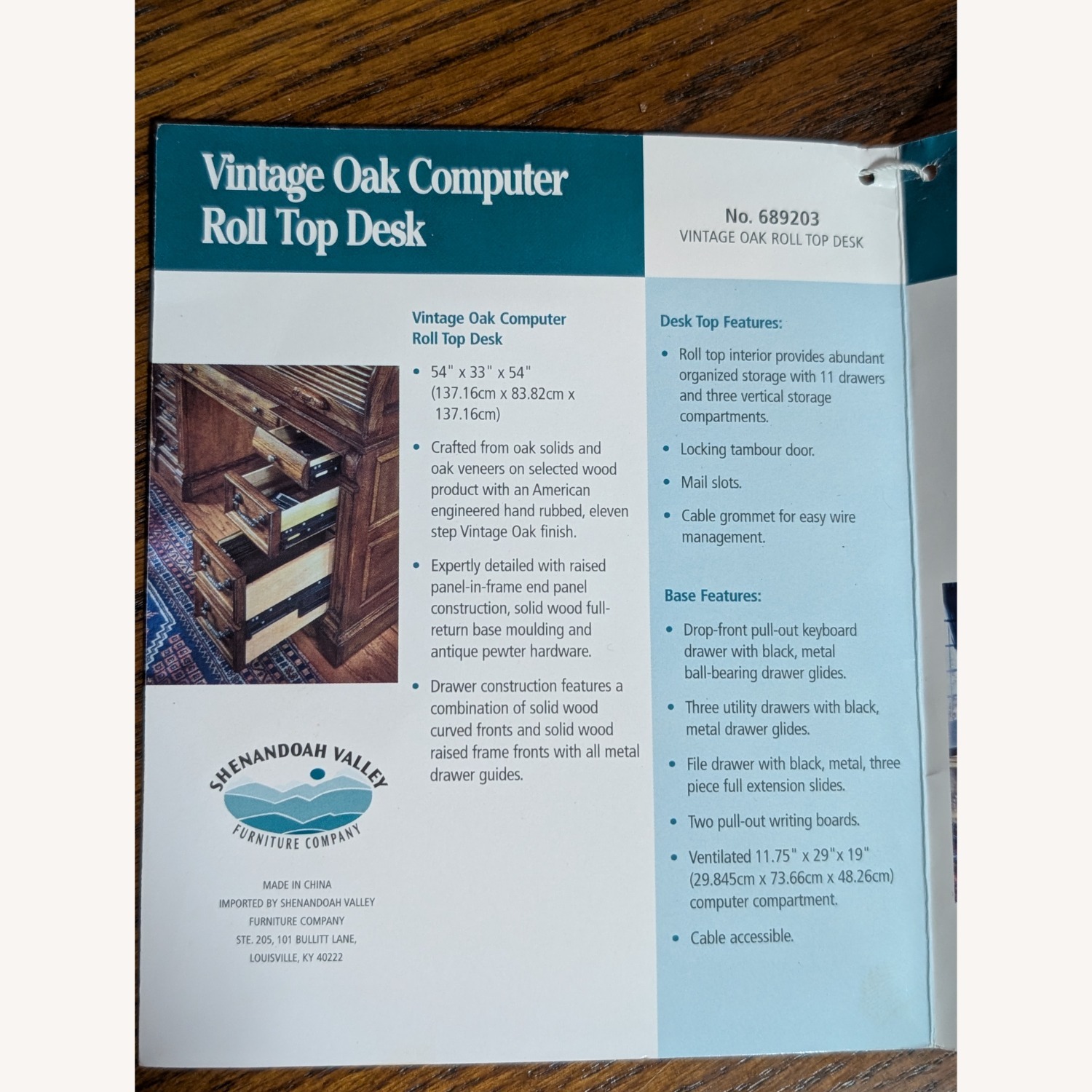 Antique Desk, Wood Roll-Top - image-3