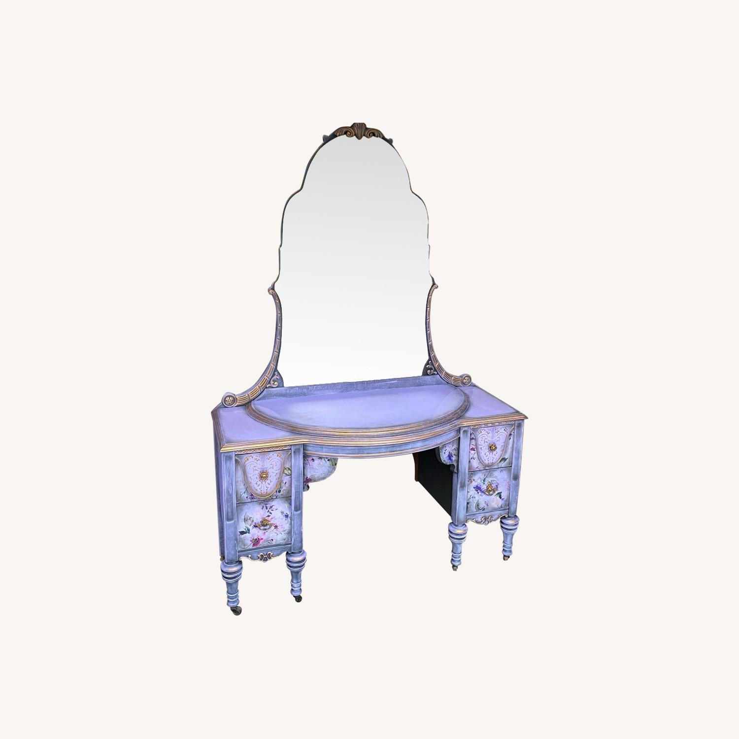 Handpainted Lilac Vanity with Floral Accents - image-0
