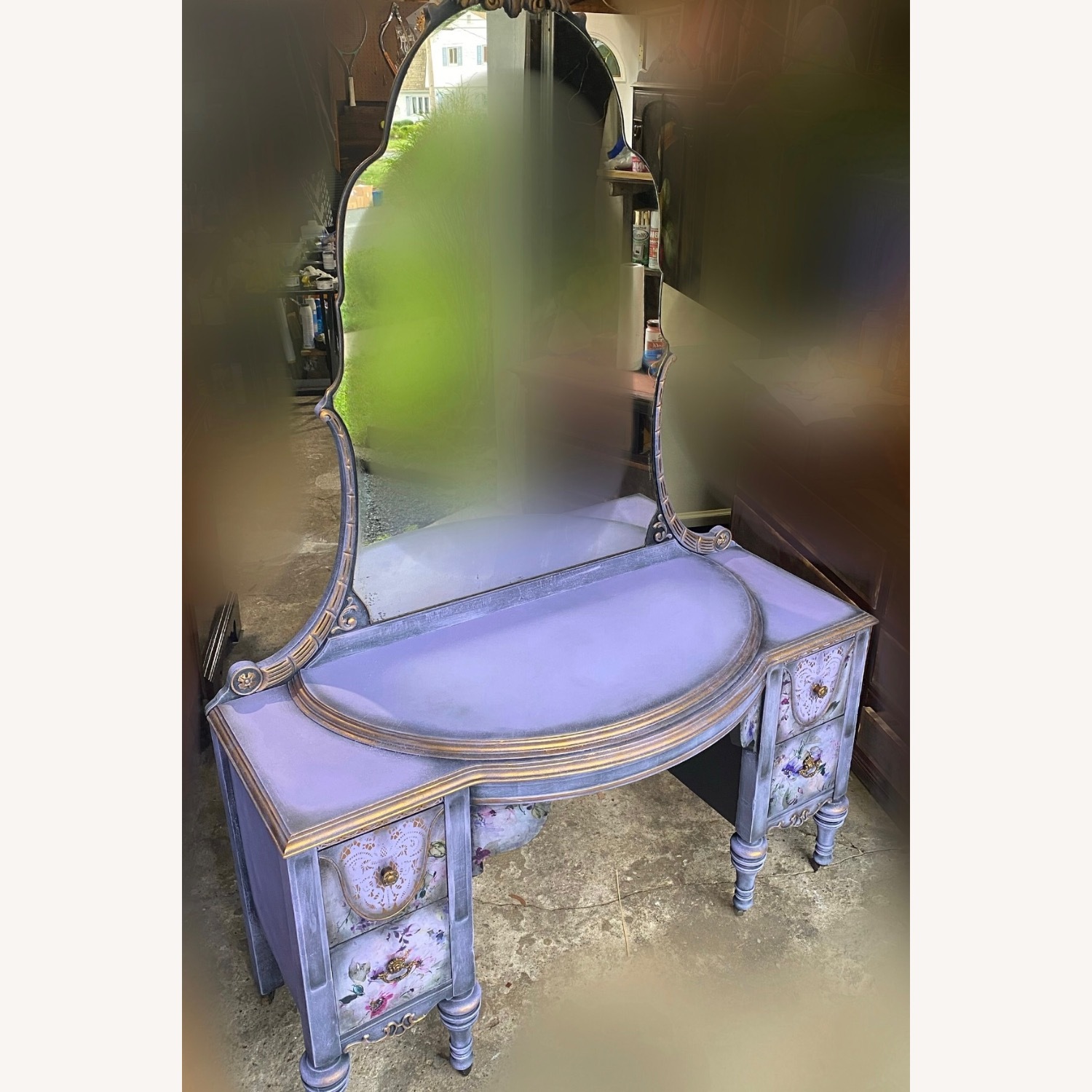Handpainted Lilac Vanity with Floral Accents - image-2
