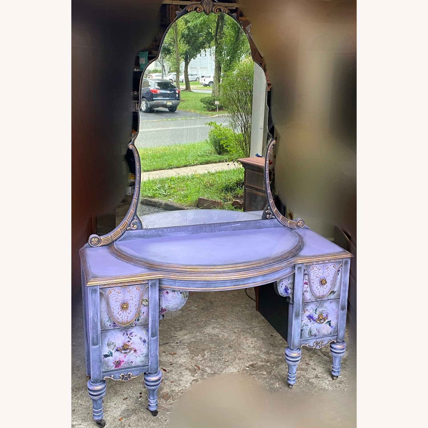 Handpainted Lilac Vanity with Floral Accents - image-1