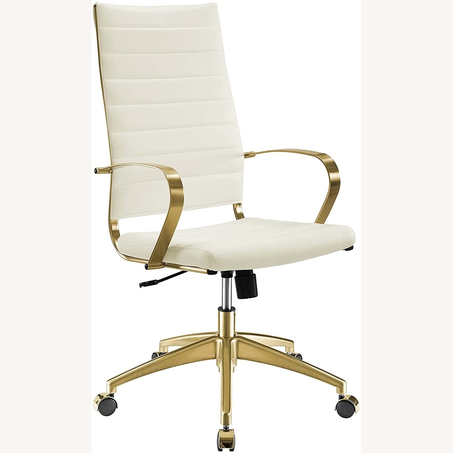 Office Chair In Highback White Ribbed Faux Leather - image-1