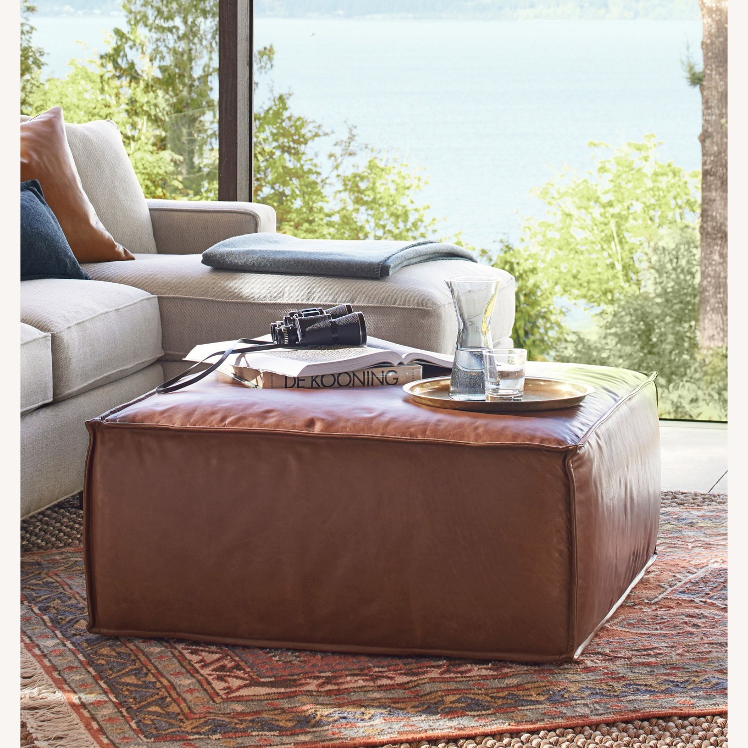 Rejuvenation Grant Square Leather Ottoman - image-3
