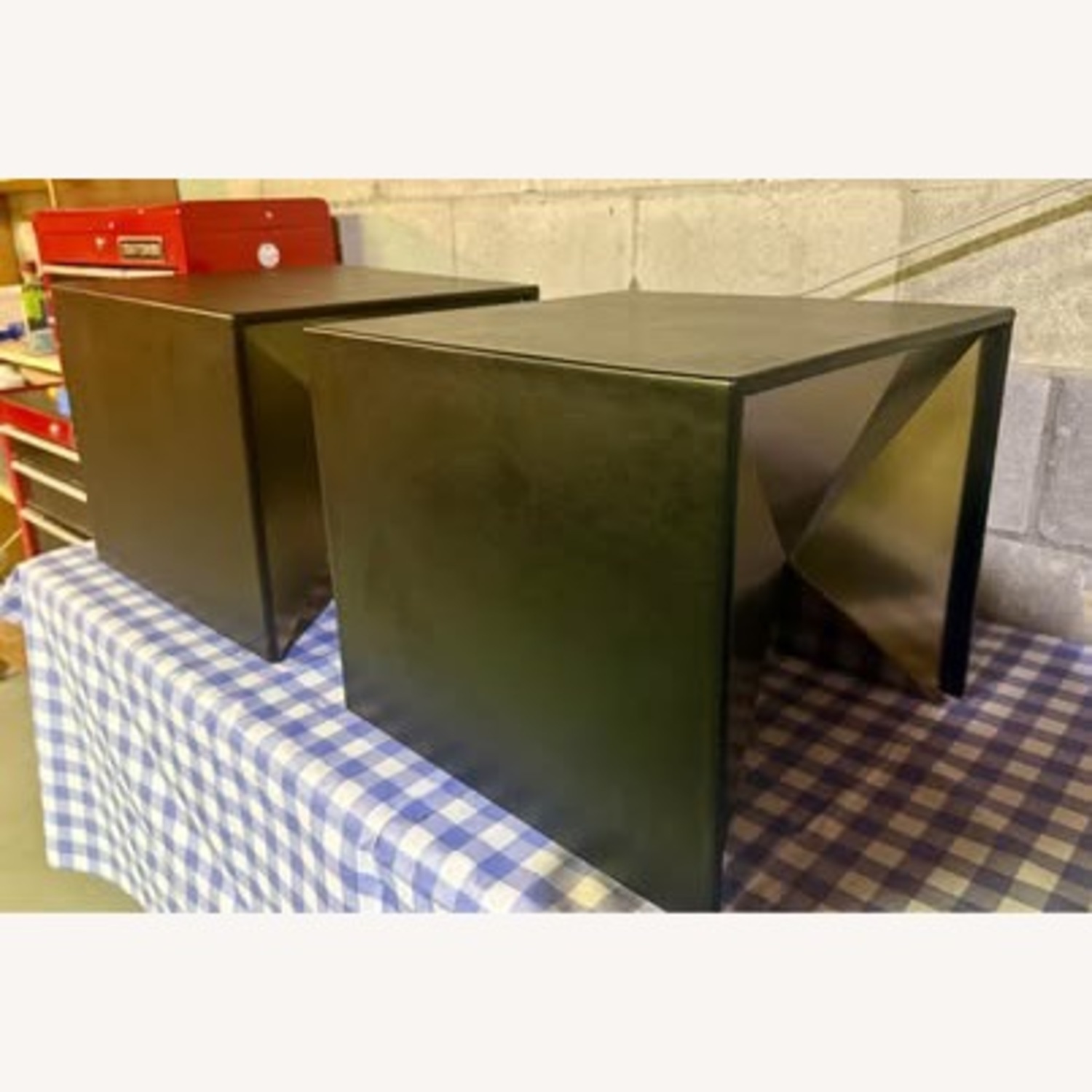 CB2 Black Leather Gold Table Set - image-2