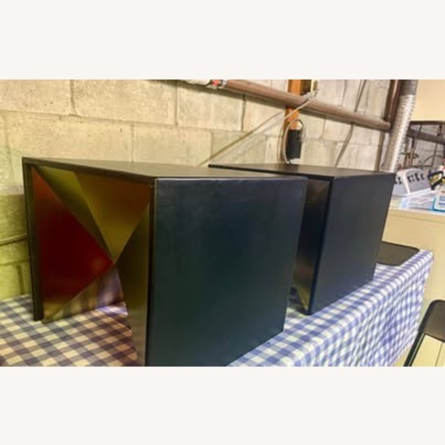 CB2 Black Leather Gold Table Set - image-4