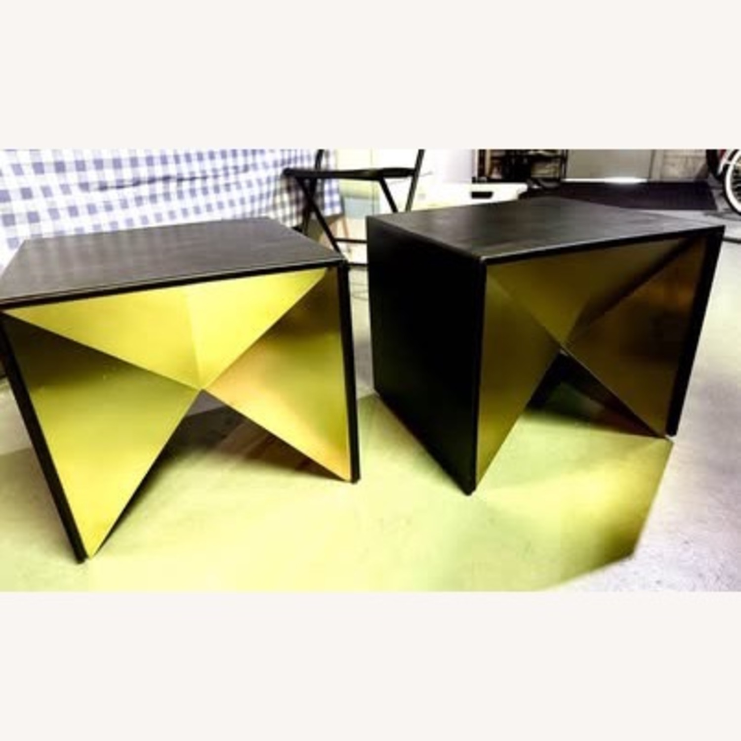 CB2 Black Leather Gold Table Set - image-0