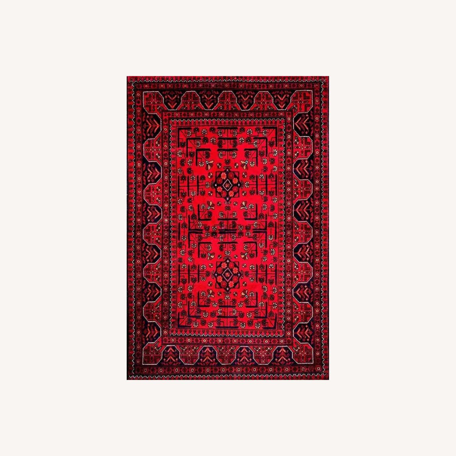 Hand-Knotted 3'x5' Afghan Wool Area Rug - Red - image-0