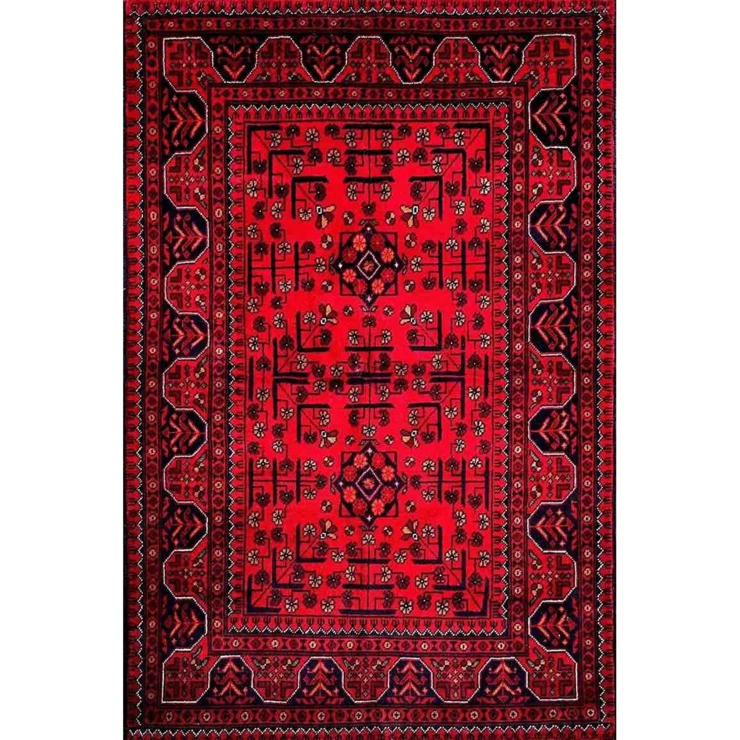 Hand-Knotted 3'x5' Afghan Wool Area Rug - Red - image-1