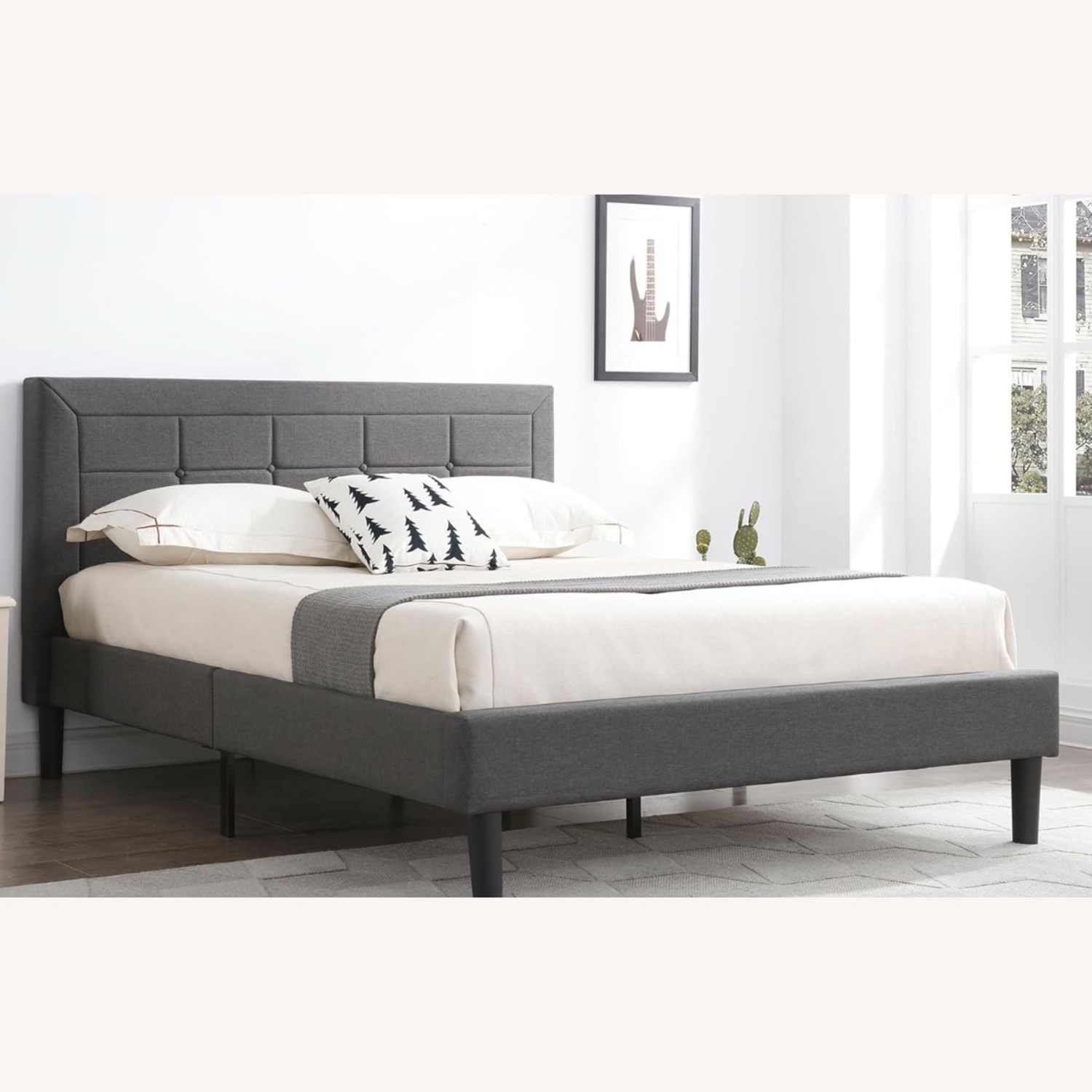 Queen Grey Bedframe W Headboard - image-2