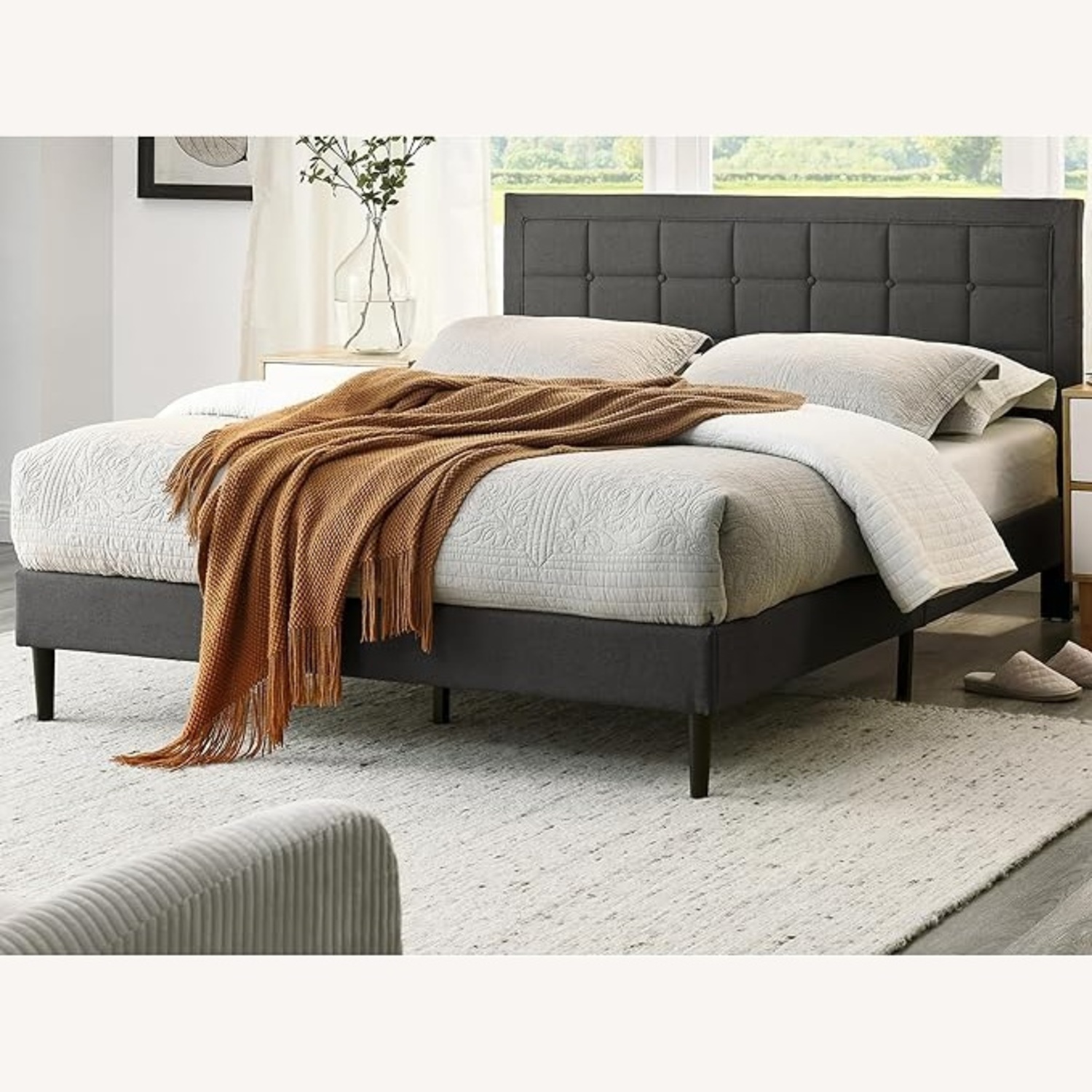 Queen Grey Bedframe W Headboard - image-4