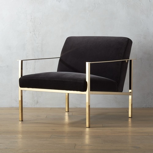 Used CB2 Cue Carbon Accent Chair - Black Velvet and Brass for sale on AptDeco