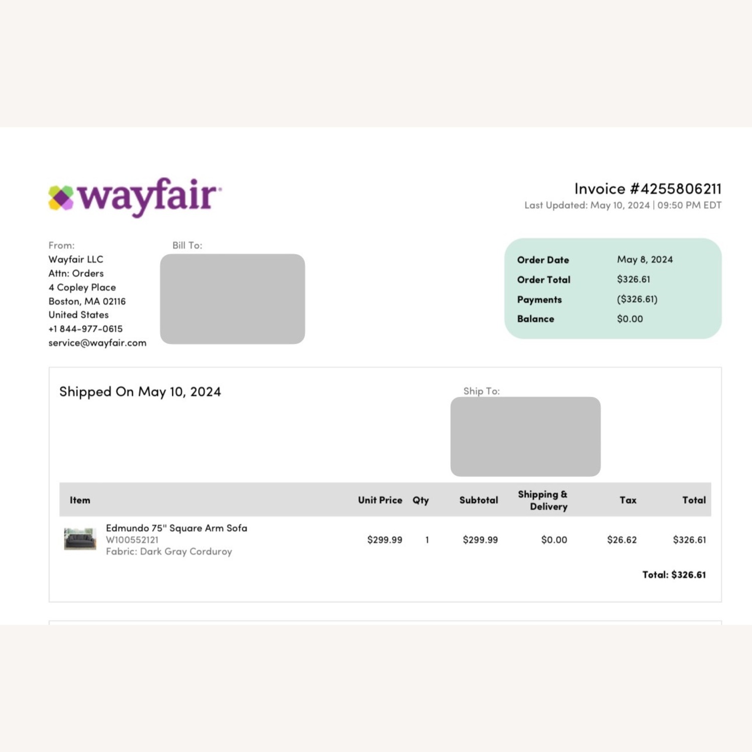 Wayfair Corduroy Grey Sofa   - image-5