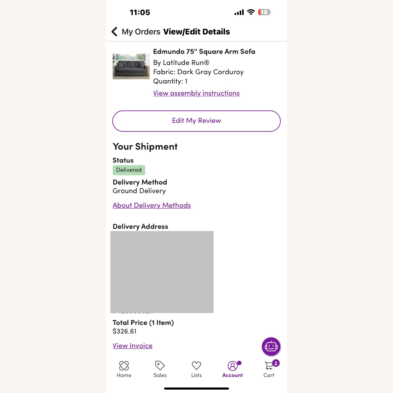 Wayfair Corduroy Grey Sofa   - image-4