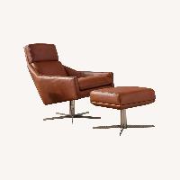 West Elm Austin Leather Swivel Chair & Ottoman Set