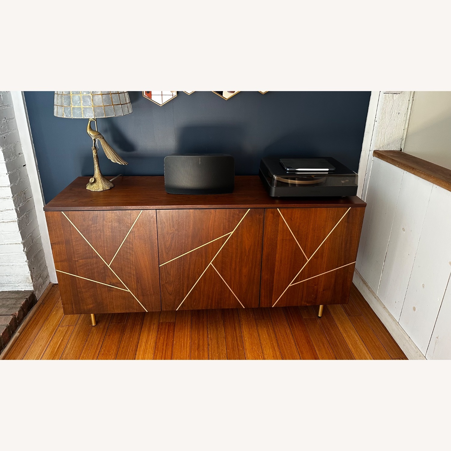 Walnut Brass Inlay Living Room Cabinet - image-1
