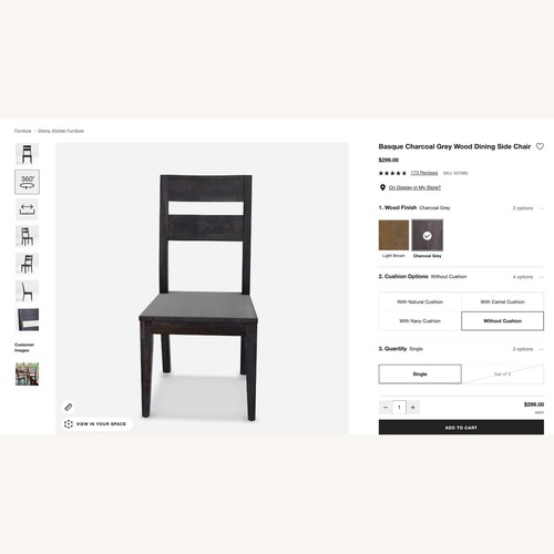 Used Crate & Barrel Basque Charcoal Dining Chairs, 6 for sale on AptDeco