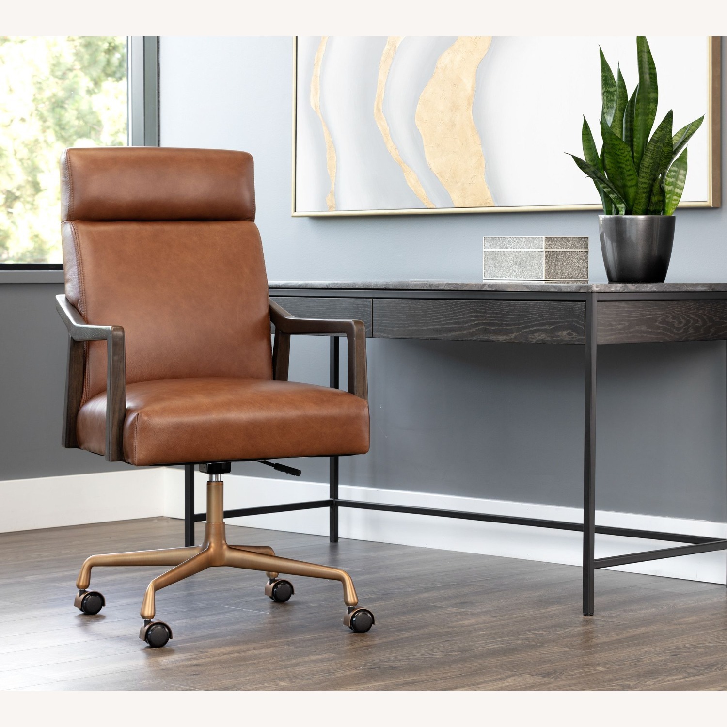 Pottery Barn Misha Leather Swivel Desk Chair - image-4