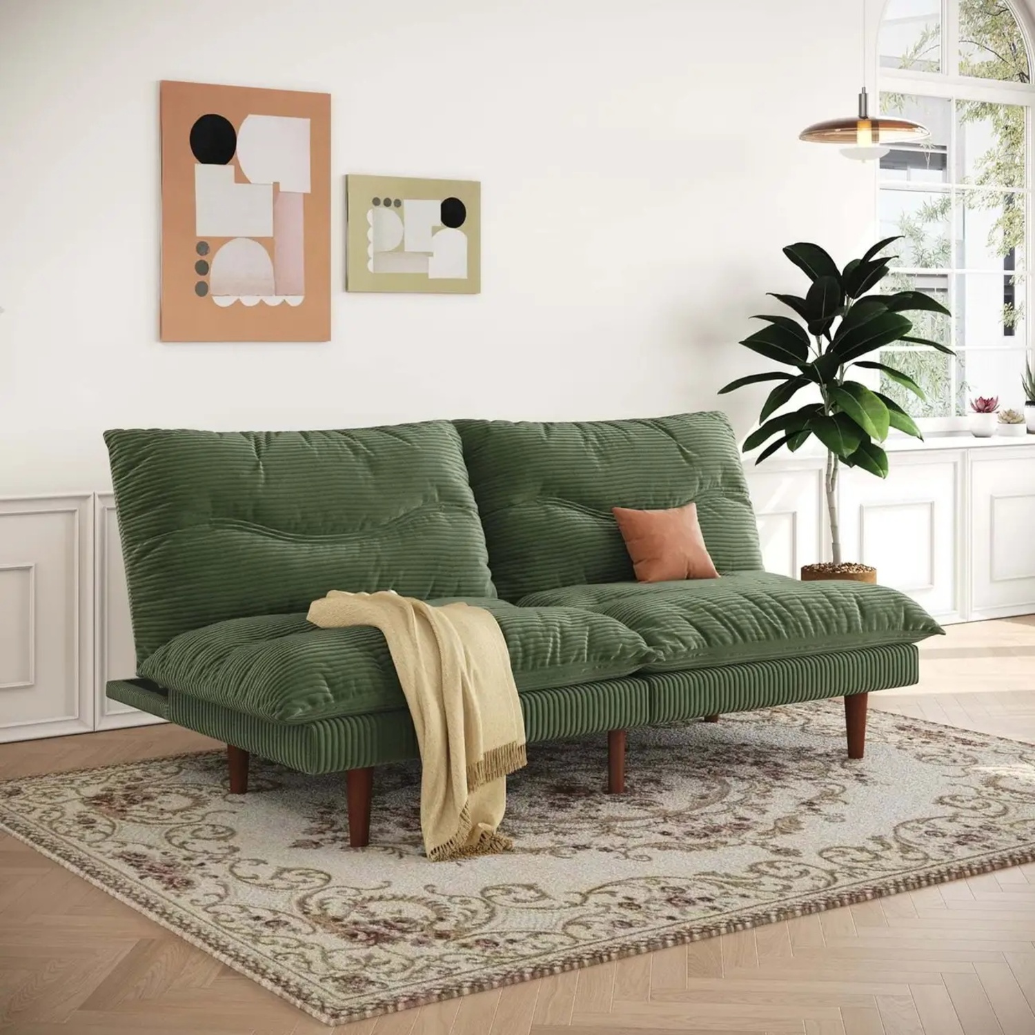71" Corduroy Futon Convertible Sofa Bed - image-4