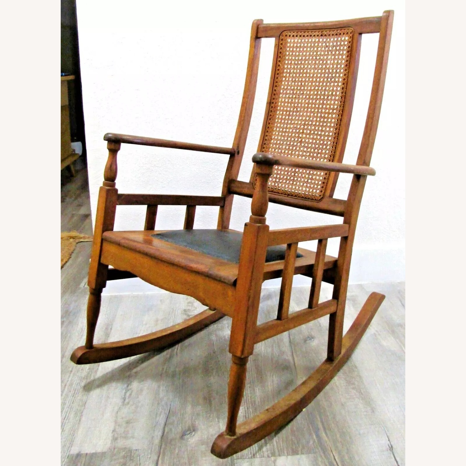 Antique Mission Style Oak Cane Back Rocking Chair - image-1