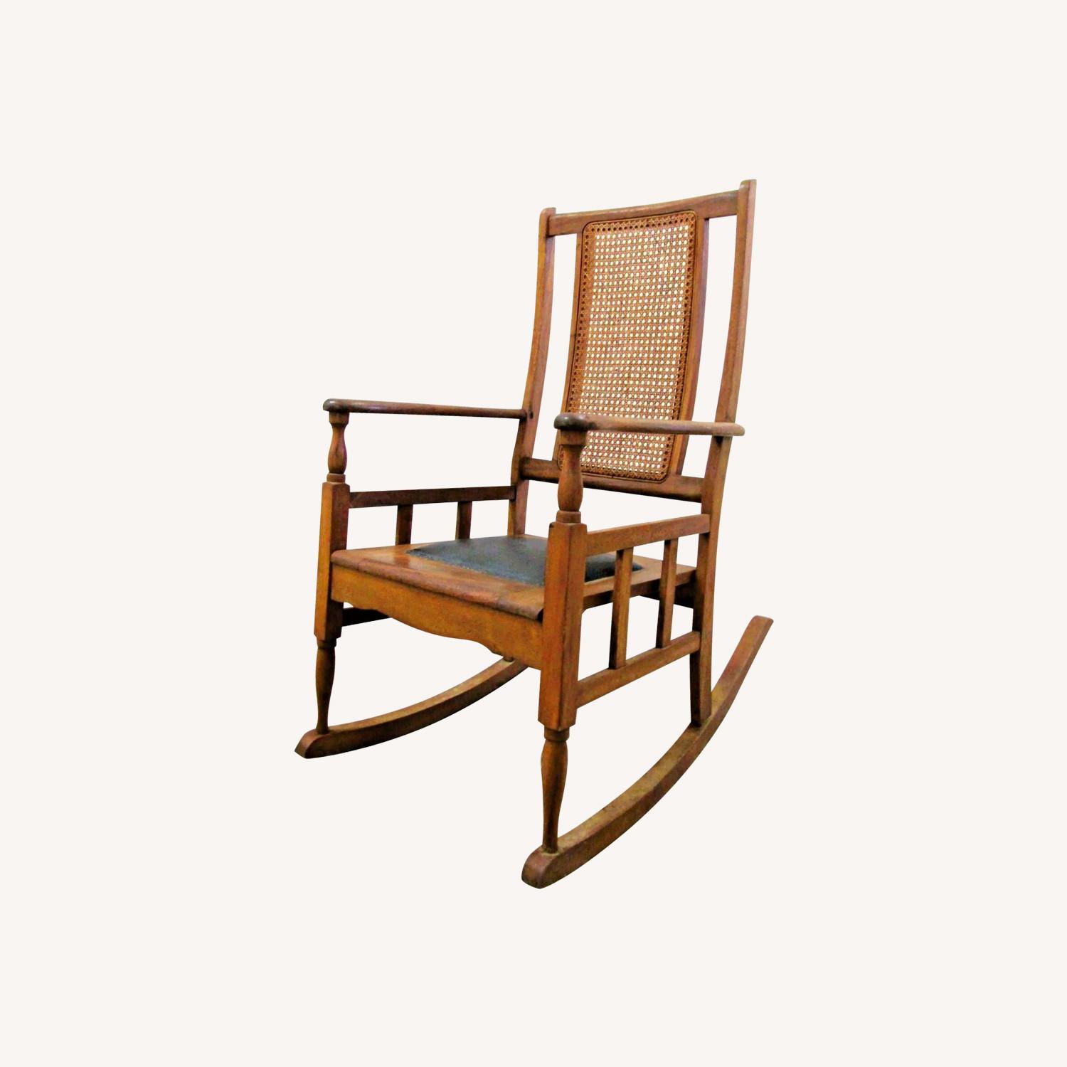 Antique Mission Style Oak Cane Back Rocking Chair - image-0