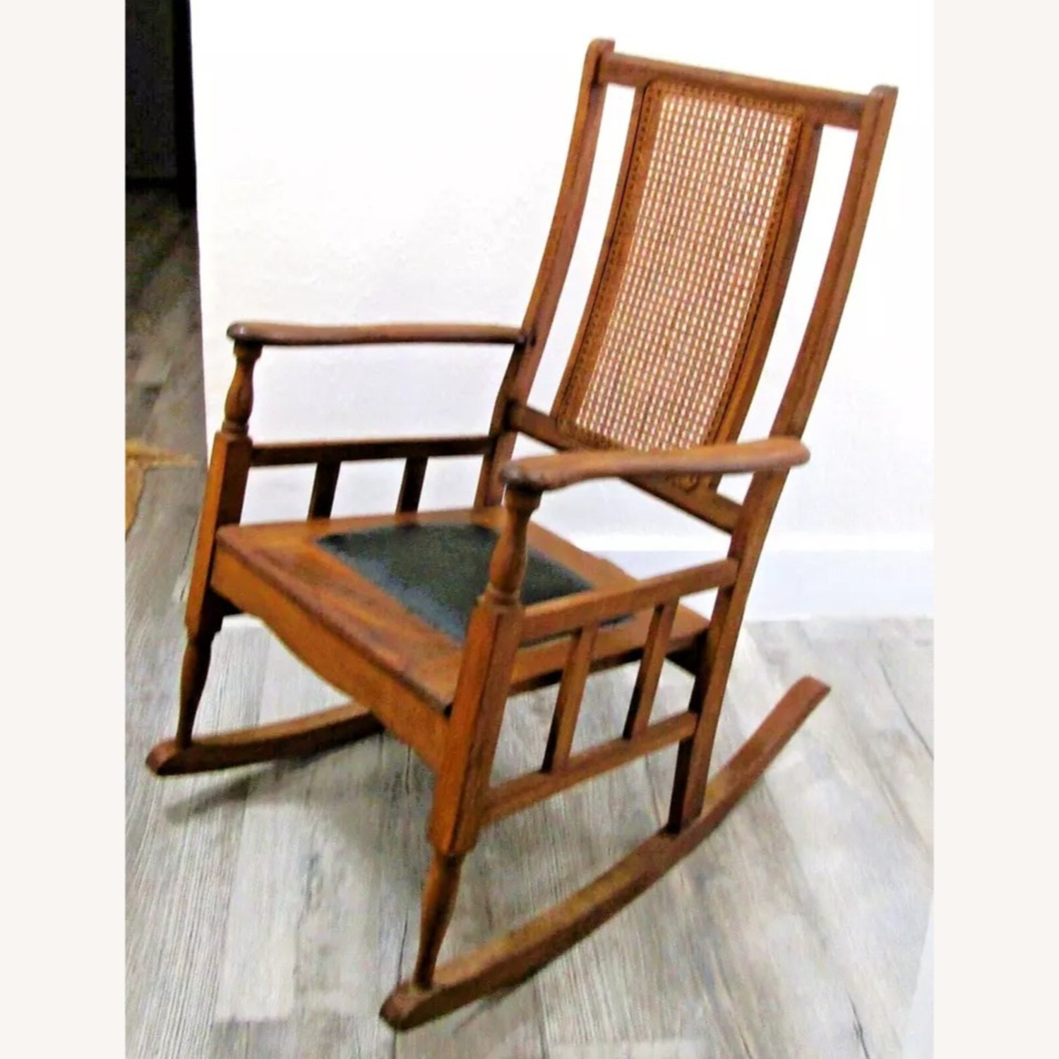 Antique Mission Style Oak Cane Back Rocking Chair - image-8