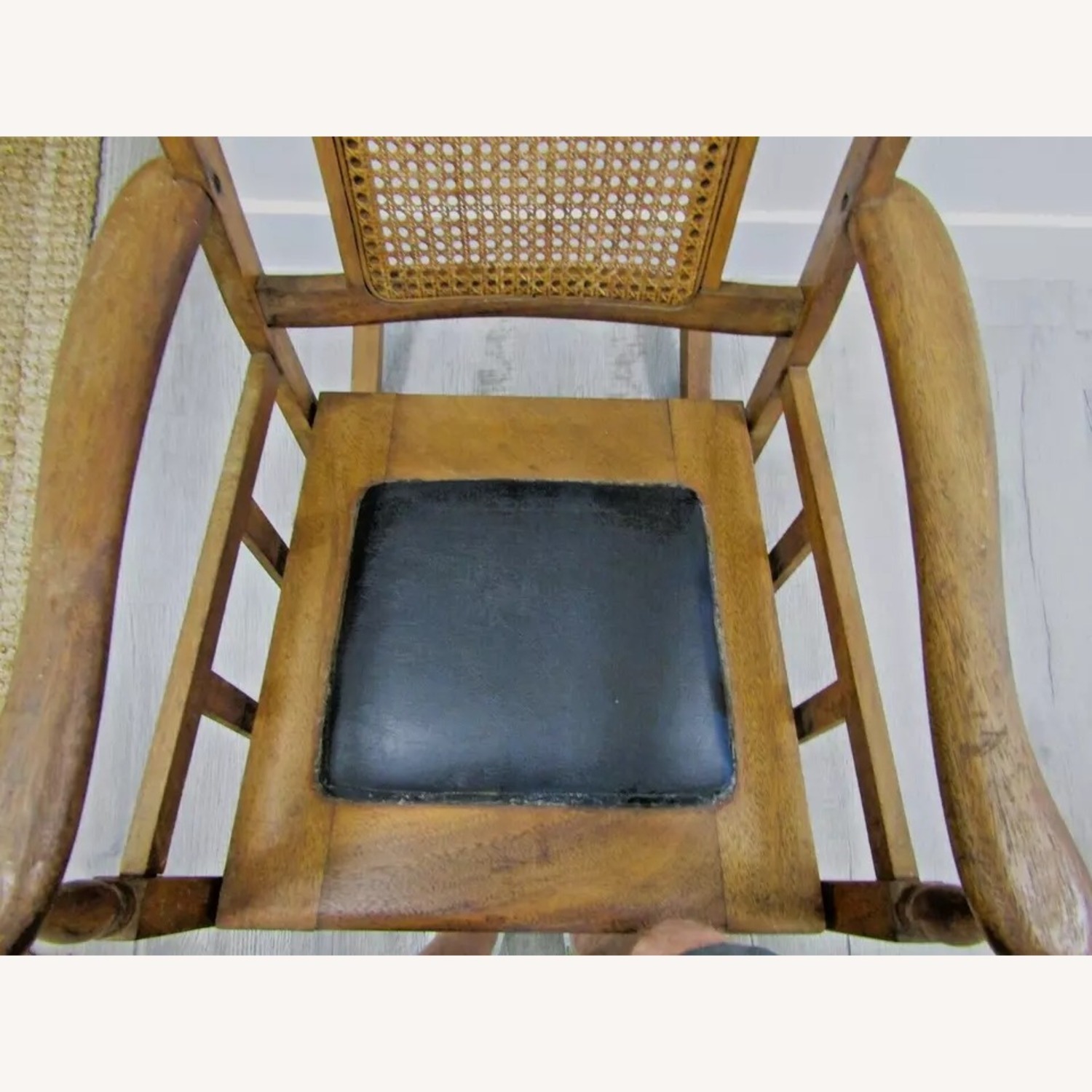 Antique Mission Style Oak Cane Back Rocking Chair - image-9