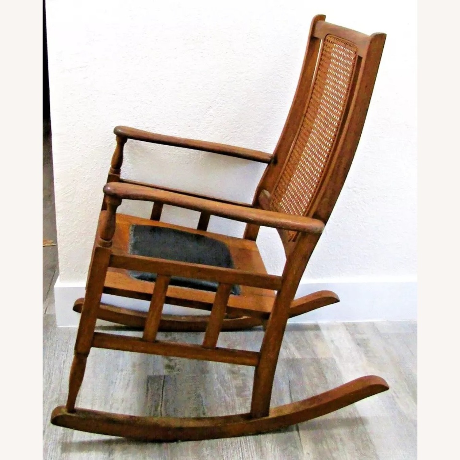 Antique Mission Style Oak Cane Back Rocking Chair - image-7