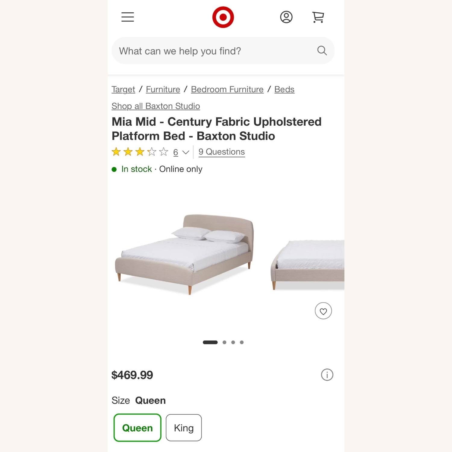 Baxton Studio Mia Mid Century Queen Bed Frame - image-1