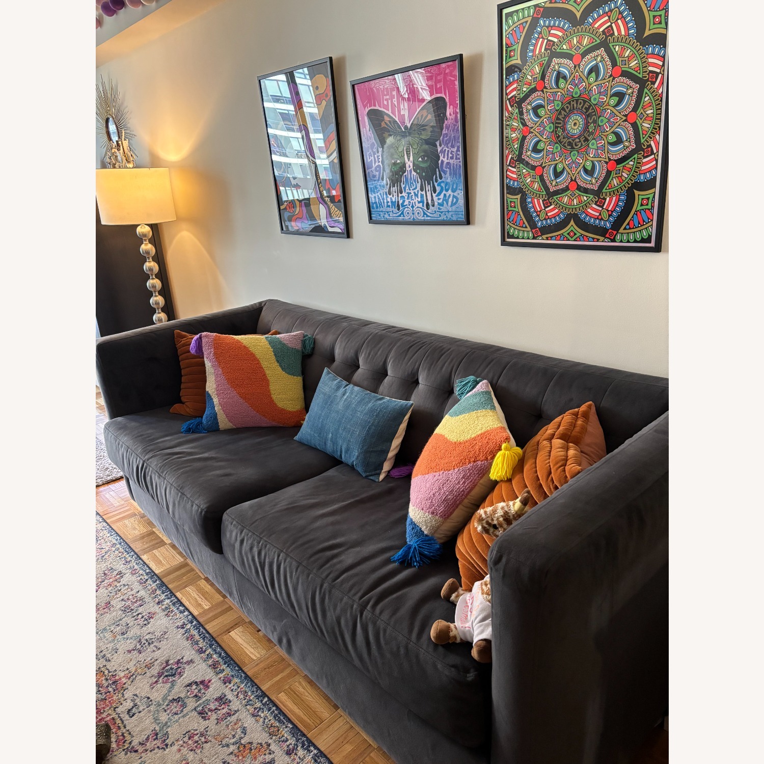 West Elm Suede Dark Gray Couch - image-3