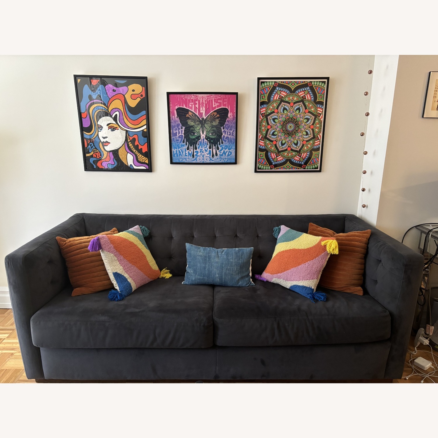 West Elm Suede Dark Gray Couch - image-1