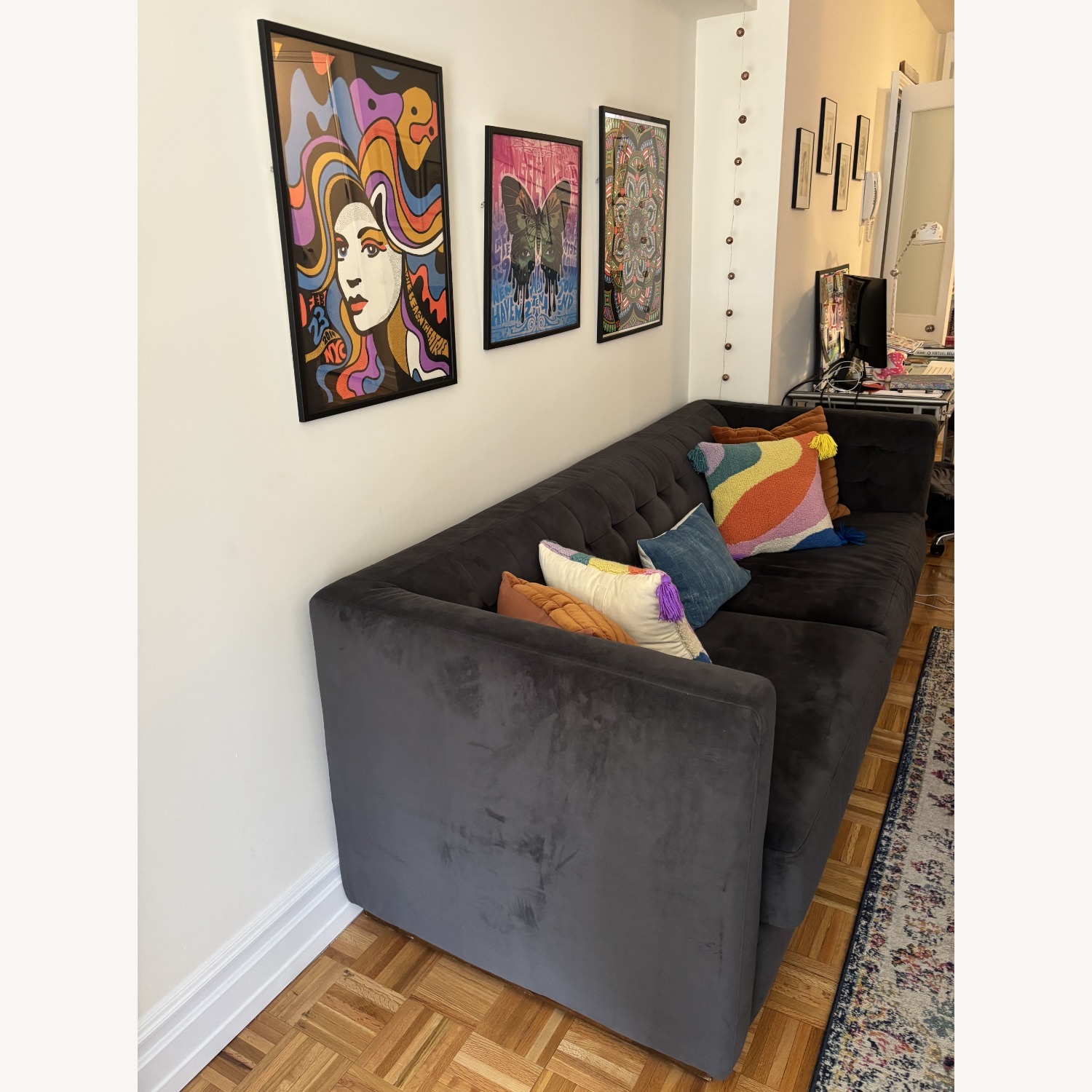 West Elm Suede Dark Gray Couch - image-2