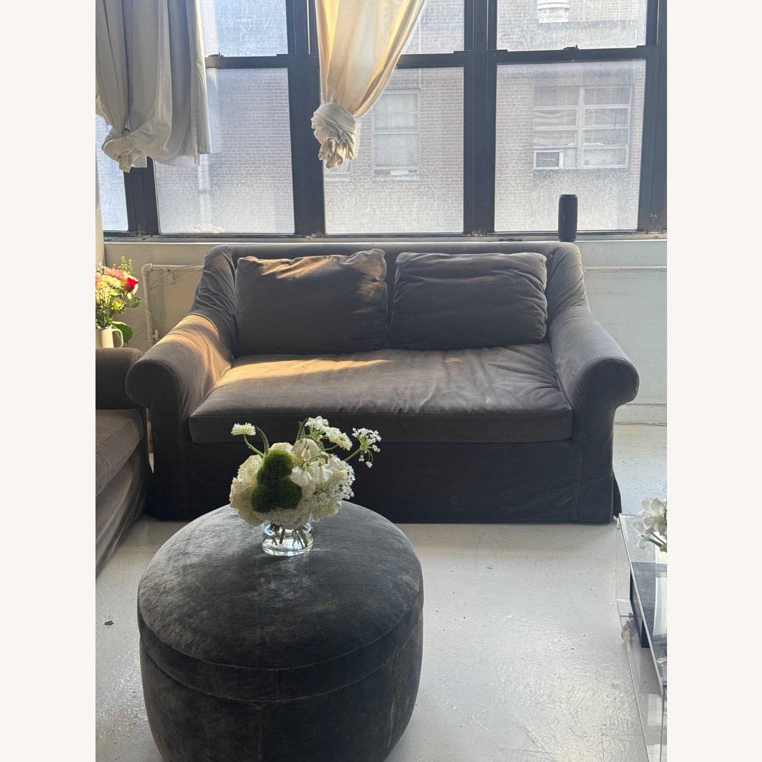 Restoration Hardware Velvet Roll Arm Luxe Depth Sofa in Charcoal - image-6