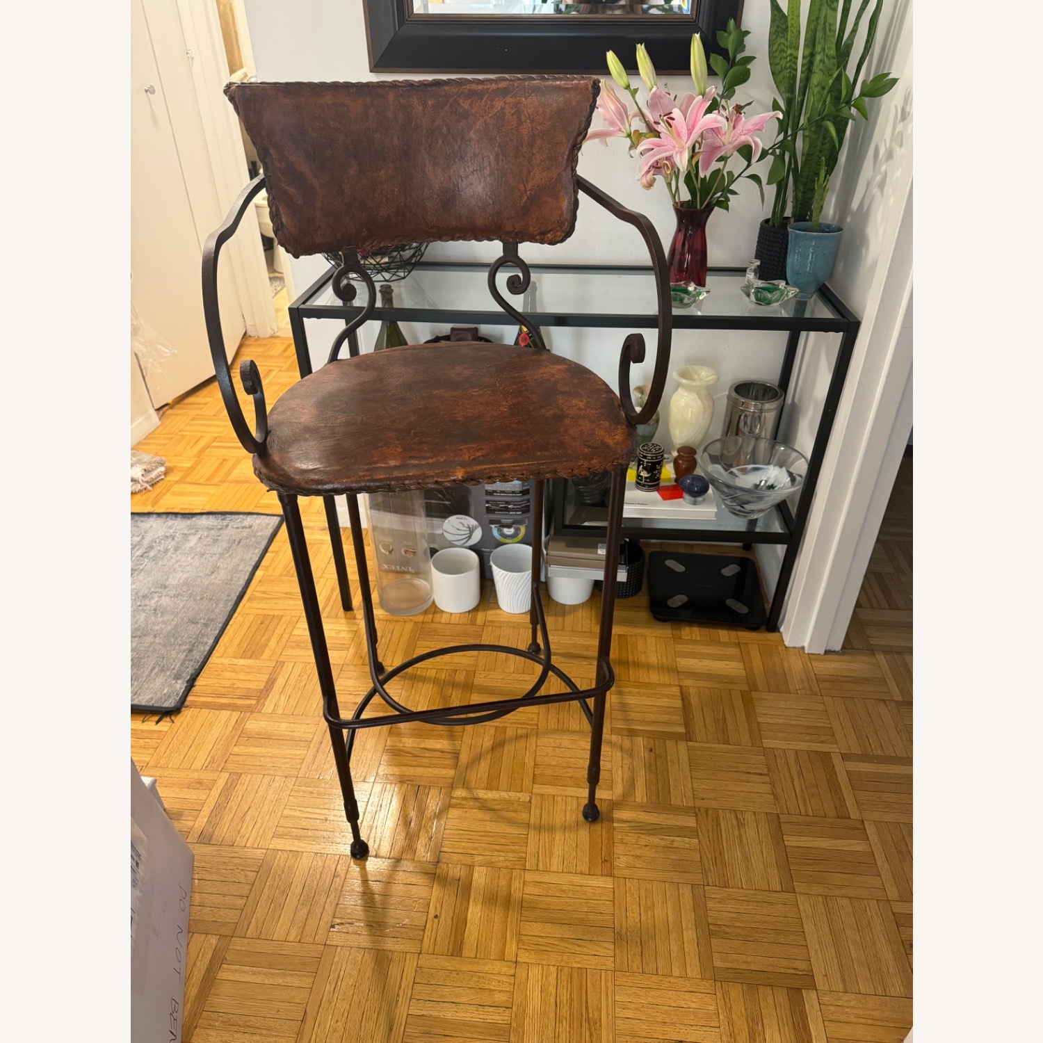 Arhaus Leather and Iron Counter Stools - image-2