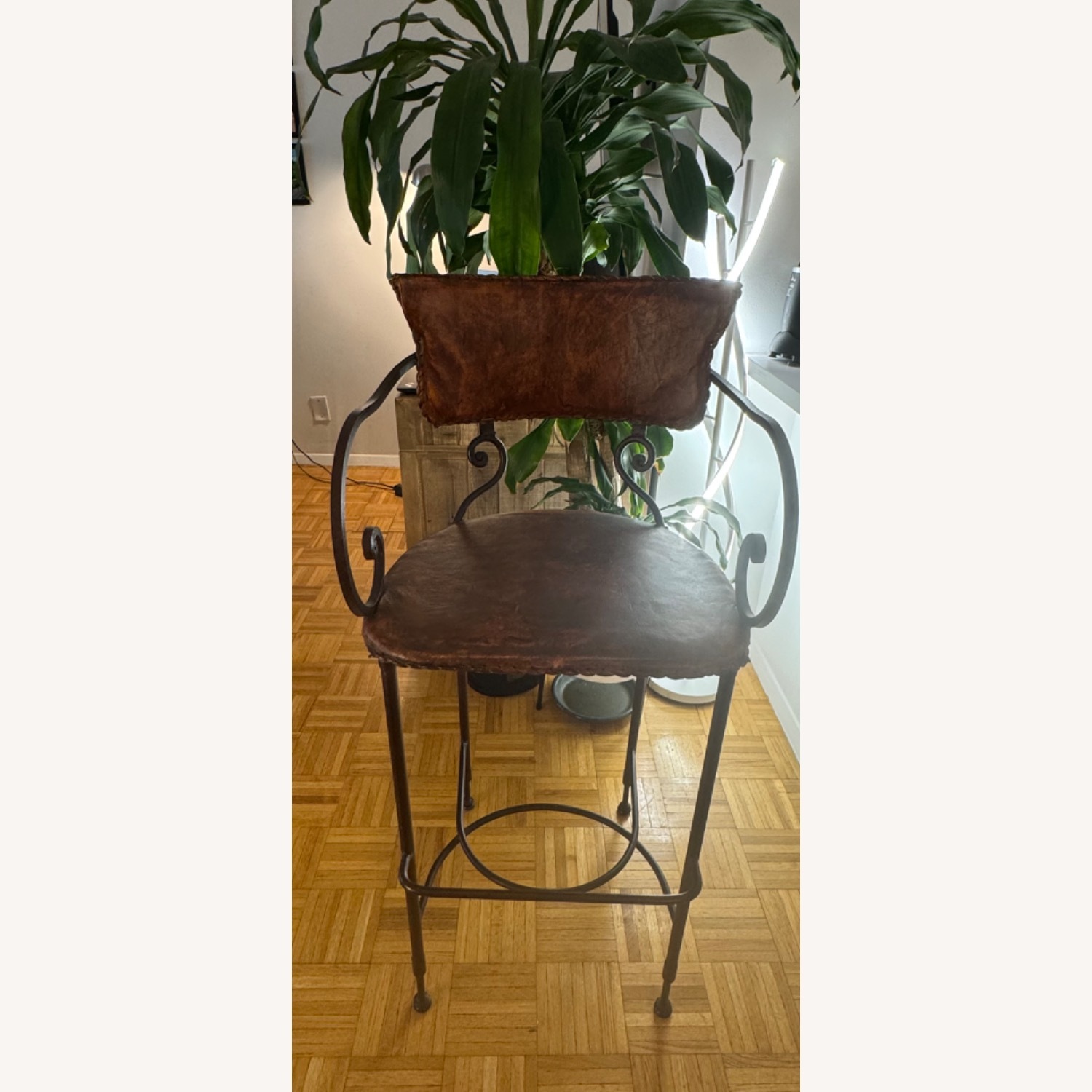 Arhaus Leather and Iron Counter Stools - image-1